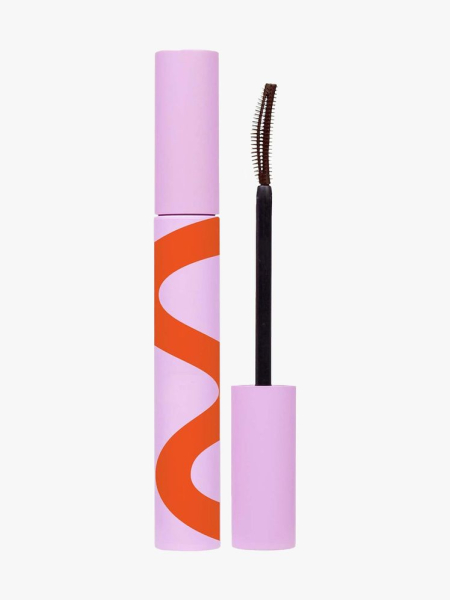 Tower 28 Beauty MakeWaves Mascara in Drift pink and orange squiggly tube of mascara on light gray background